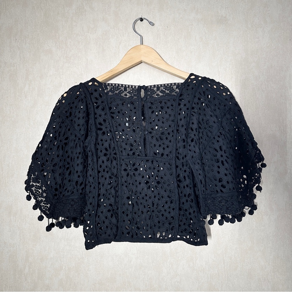 Anthropologie Black Eyelet Lace Cropped Blouse - Picture 8 of 15